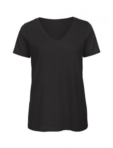 B&C BC045 - Tee shirt Femme Col V en Coton Biologique  Couleurs:Noir